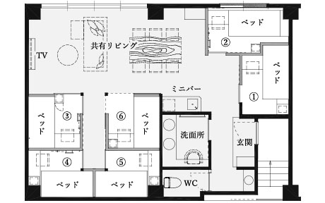 コンパートメント 6ベッドタイプ 蓼科(たてしな) 間取り ダミー