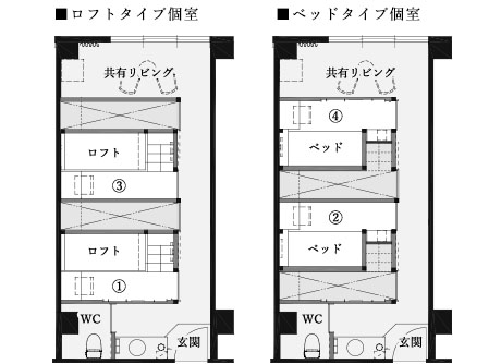 コンパートメント 4ベッドタイプ 345号室 間取り ダミー