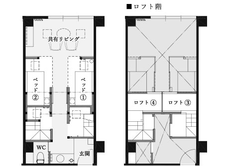 コンパートメント 2ベッド+2ロフトタイプ 346号室 間取り ダミー